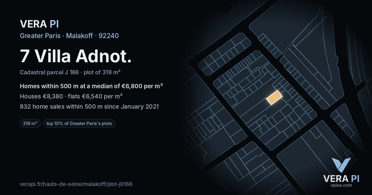 7 Villa Adnot, Malakoff at night – the plot lit, the parcels around coloured by the prices near them