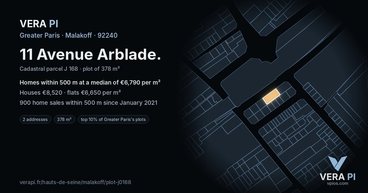 11 Avenue Arblade, Malakoff at night – the plot lit, the parcels around coloured by the prices near them