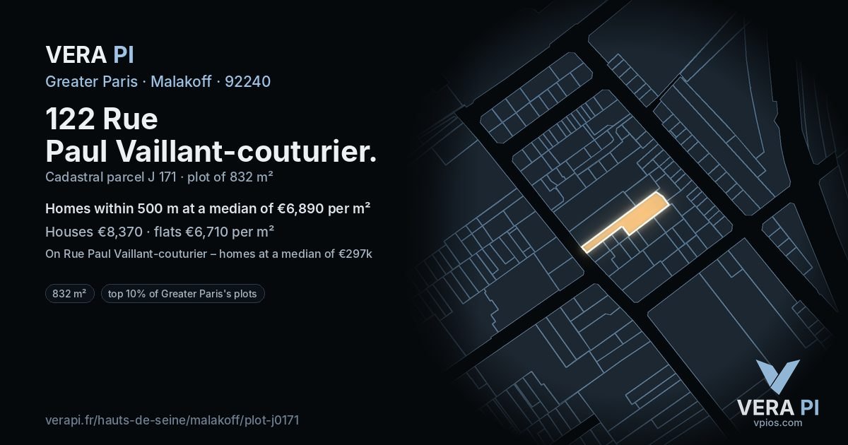 122 Rue Paul Vaillant-couturier, Malakoff at night – the plot lit, the parcels around coloured by the prices near them