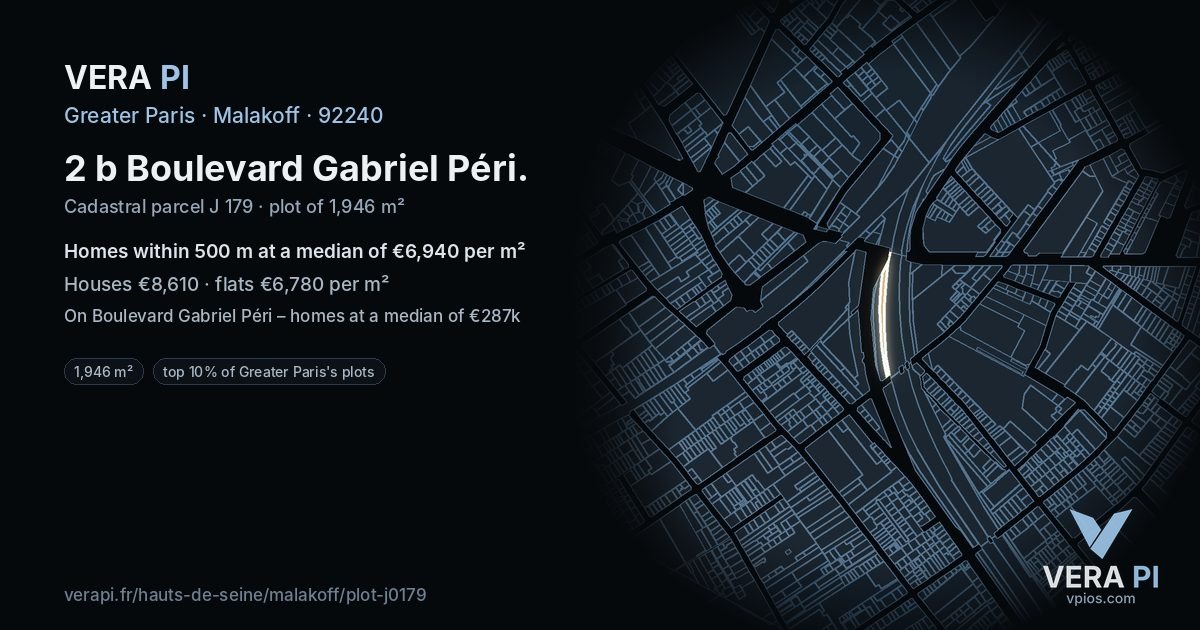 2 b Boulevard Gabriel Péri, Malakoff at night – the plot lit, the parcels around coloured by the prices near them