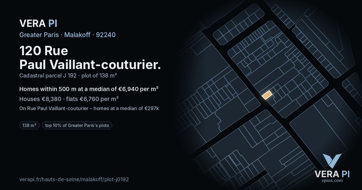 120 Rue Paul Vaillant-couturier, Malakoff at night – the plot lit, the parcels around coloured by the prices near them