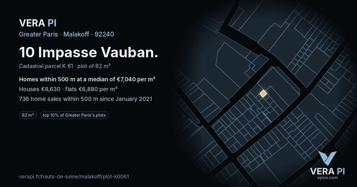 10 Impasse Vauban, Malakoff at night – the plot lit, the parcels around coloured by the prices near them