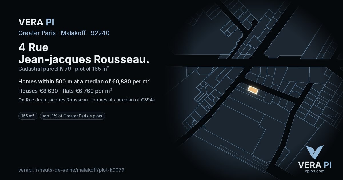 4 Rue Jean-jacques Rousseau, Malakoff at night – the plot lit, the parcels around coloured by the prices near them