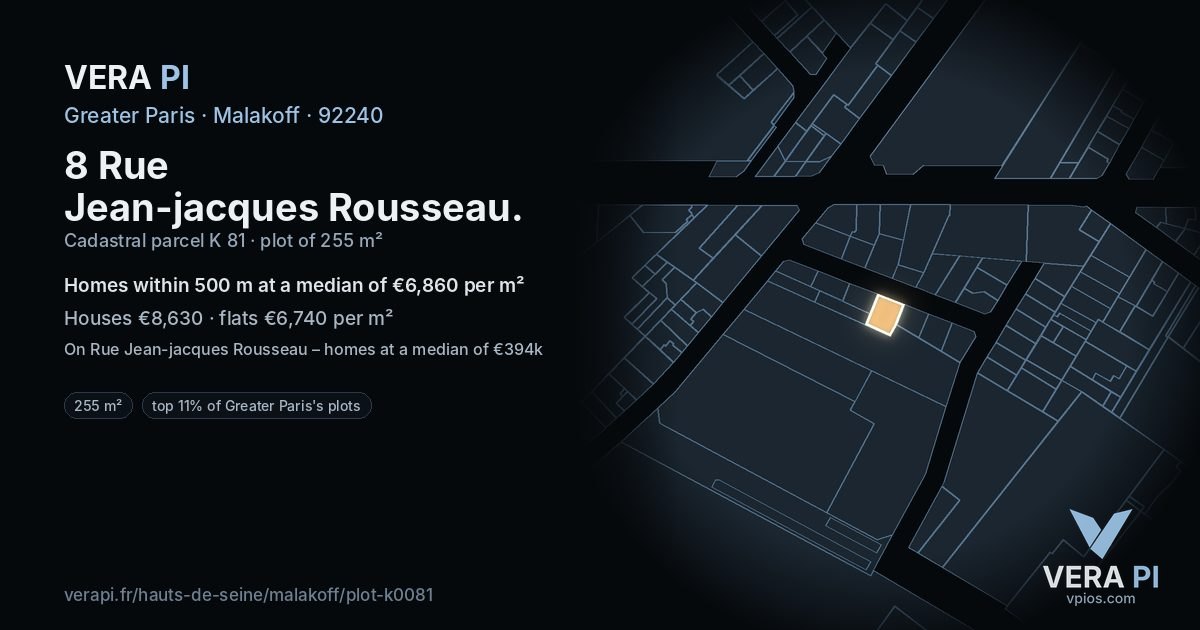 8 Rue Jean-jacques Rousseau, Malakoff at night – the plot lit, the parcels around coloured by the prices near them