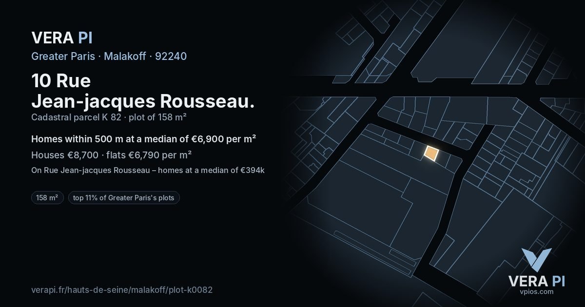 10 Rue Jean-jacques Rousseau, Malakoff at night – the plot lit, the parcels around coloured by the prices near them