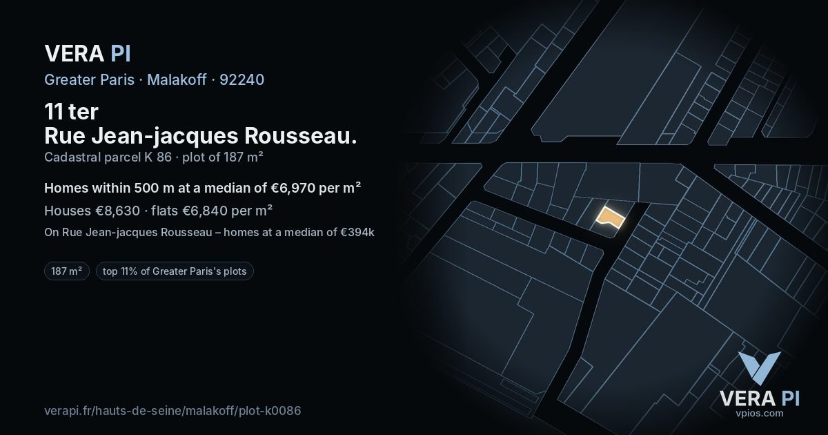 11 ter Rue Jean-jacques Rousseau, Malakoff at night – the plot lit, the parcels around coloured by the prices near them