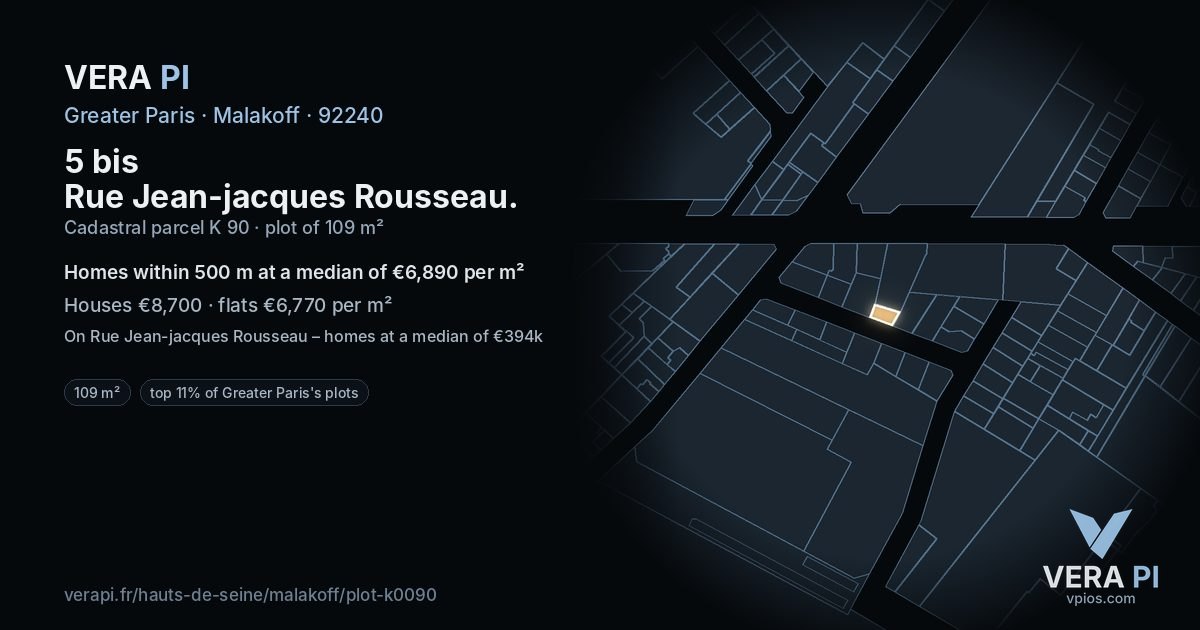 5 bis Rue Jean-jacques Rousseau, Malakoff at night – the plot lit, the parcels around coloured by the prices near them