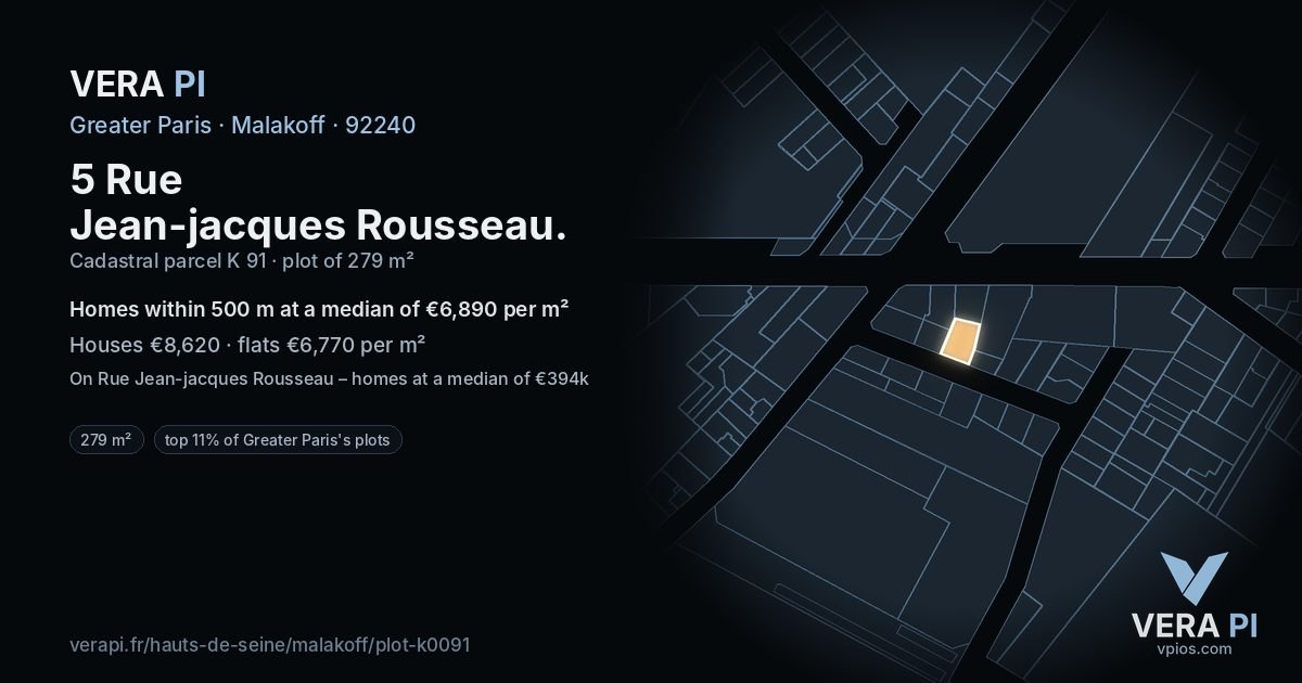 5 Rue Jean-jacques Rousseau, Malakoff at night – the plot lit, the parcels around coloured by the prices near them