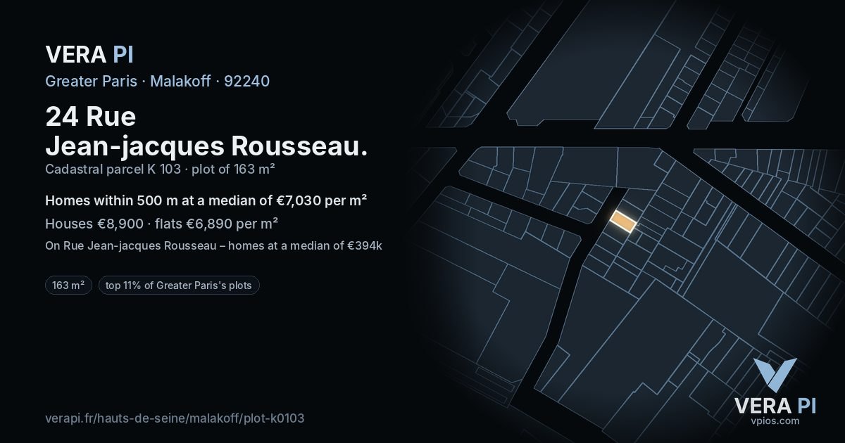 24 Rue Jean-jacques Rousseau, Malakoff at night – the plot lit, the parcels around coloured by the prices near them