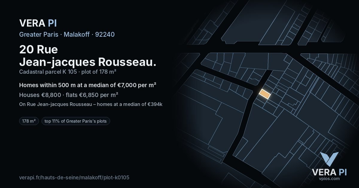 20 Rue Jean-jacques Rousseau, Malakoff at night – the plot lit, the parcels around coloured by the prices near them