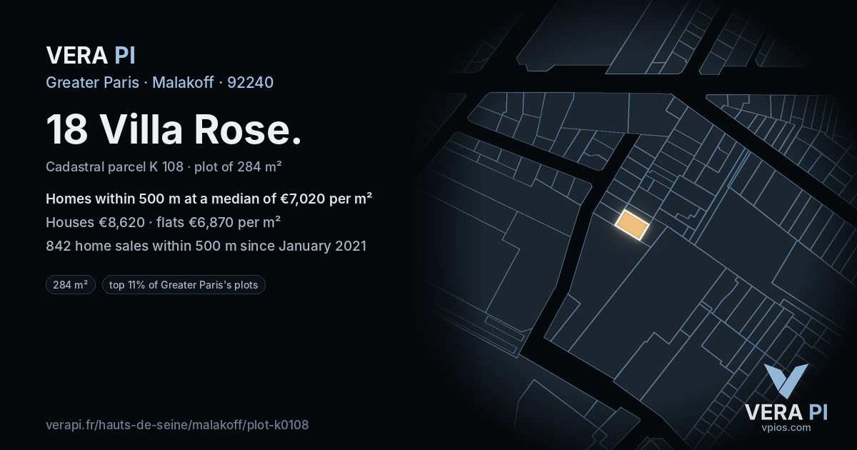 18 Villa Rose, Malakoff at night – the plot lit, the parcels around coloured by the prices near them