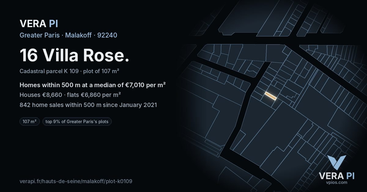 16 Villa Rose, Malakoff at night – the plot lit, the parcels around coloured by the prices near them