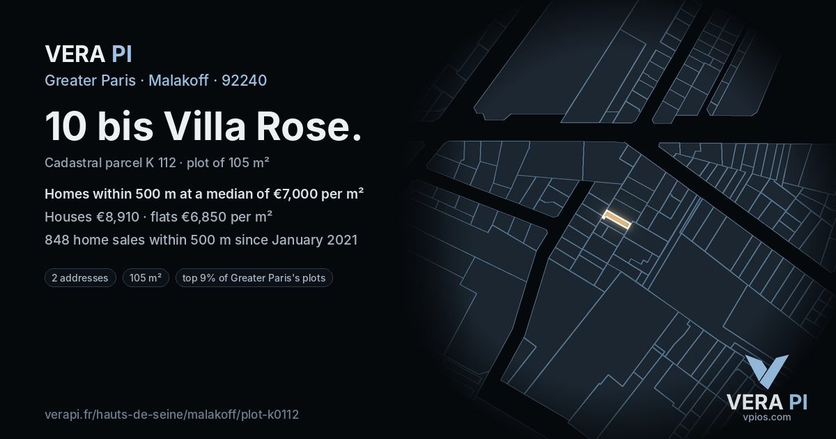 10 bis Villa Rose, Malakoff at night – the plot lit, the parcels around coloured by the prices near them