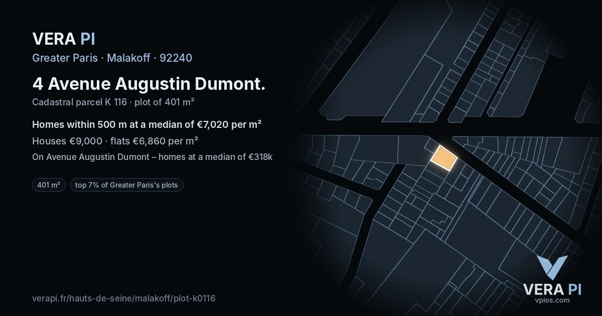4 Avenue Augustin Dumont, Malakoff at night – the plot lit, the parcels around coloured by the prices near them