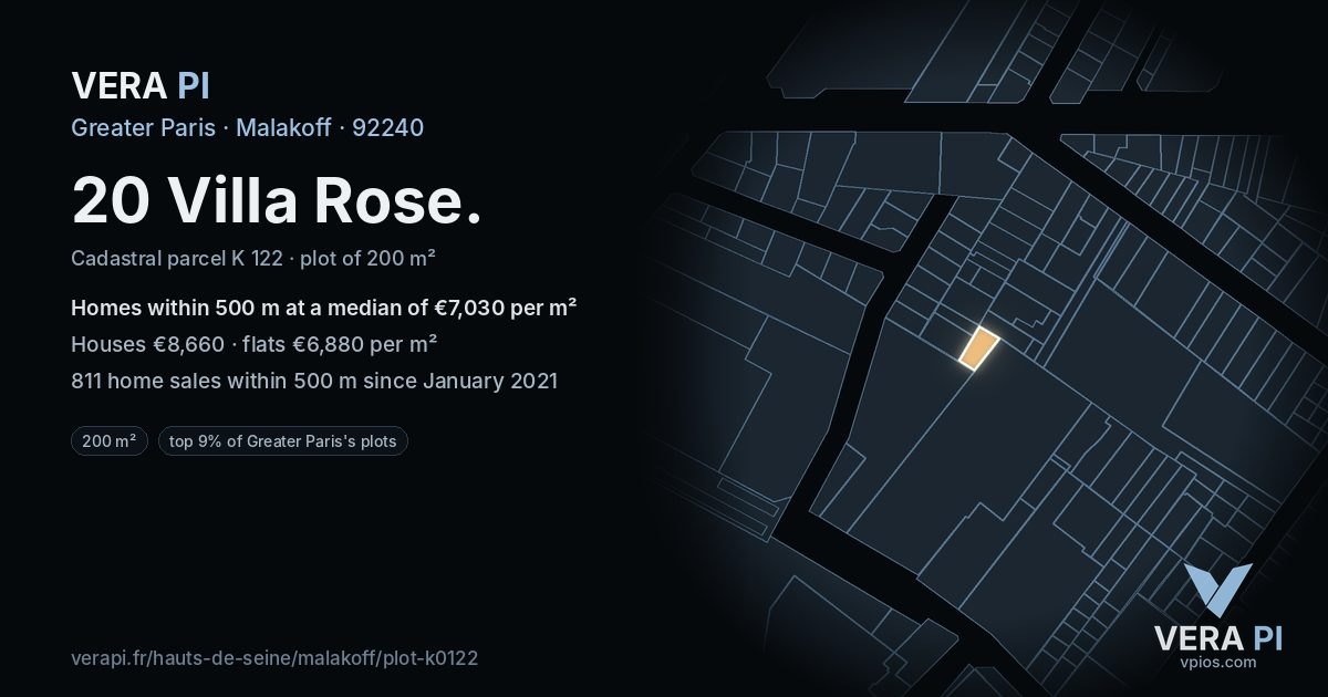 20 Villa Rose, Malakoff at night – the plot lit, the parcels around coloured by the prices near them