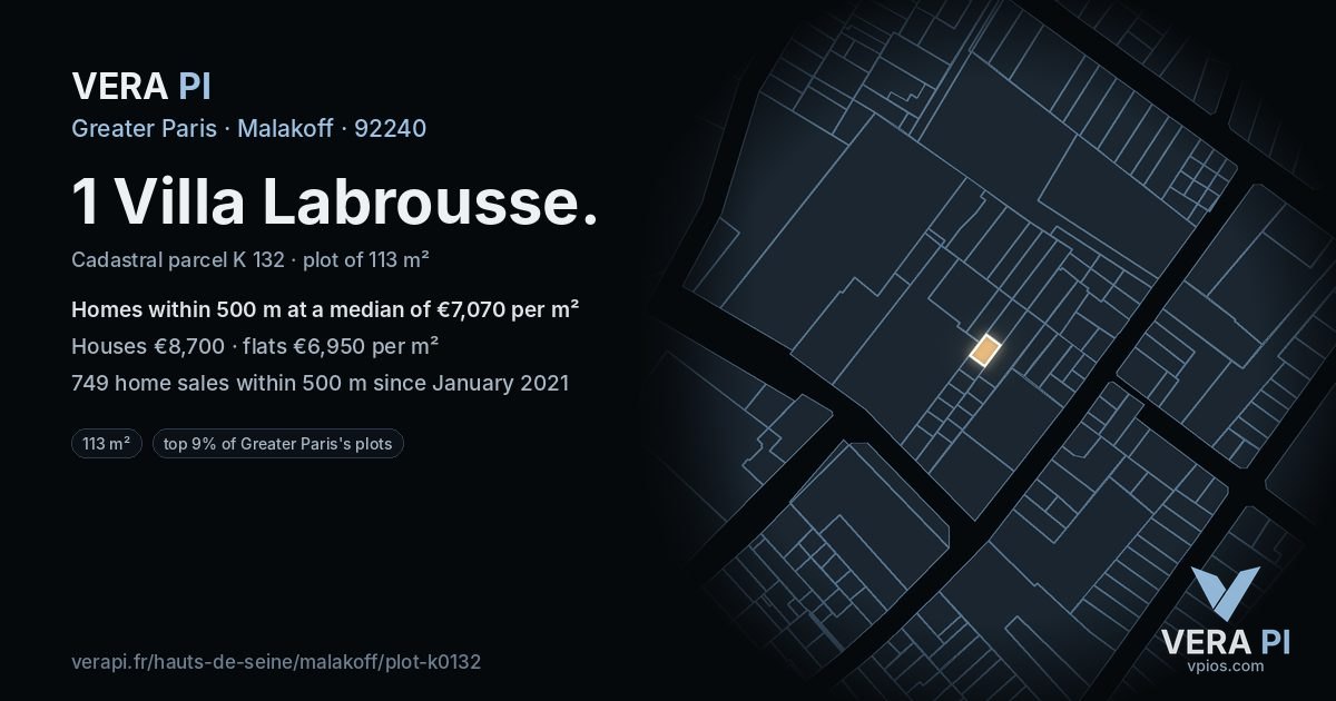 1 Villa Labrousse, Malakoff at night – the plot lit, the parcels around coloured by the prices near them
