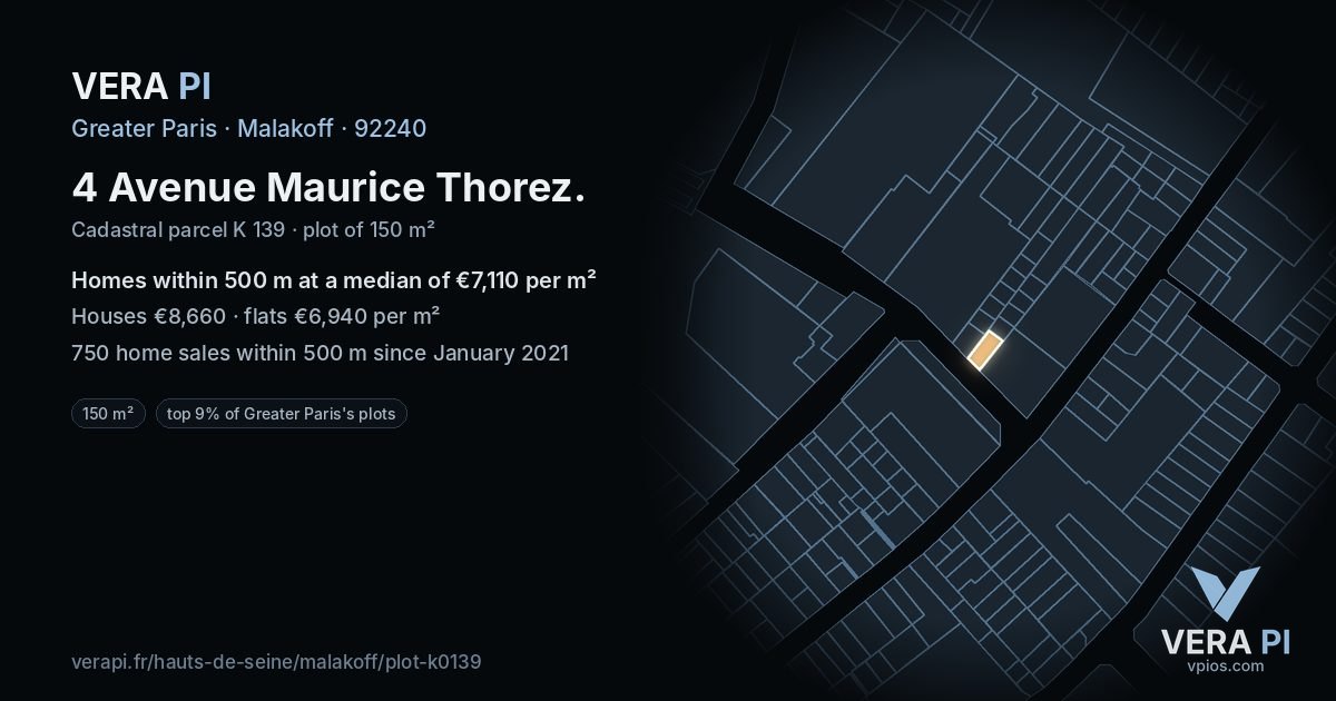 4 Avenue Maurice Thorez, Malakoff at night – the plot lit, the parcels around coloured by the prices near them