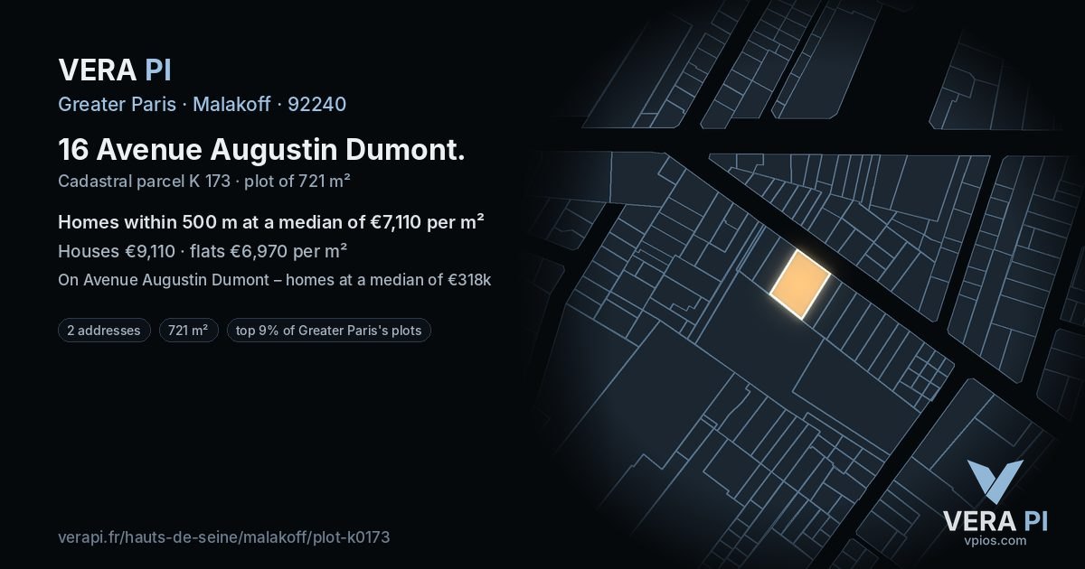 16 Avenue Augustin Dumont, Malakoff at night – the plot lit, the parcels around coloured by the prices near them