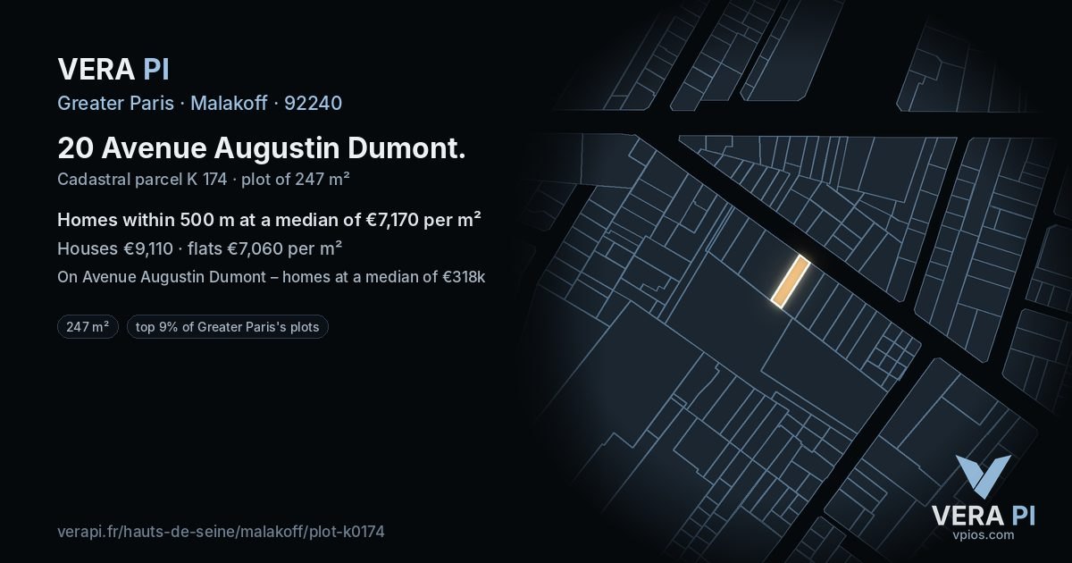20 Avenue Augustin Dumont, Malakoff at night – the plot lit, the parcels around coloured by the prices near them