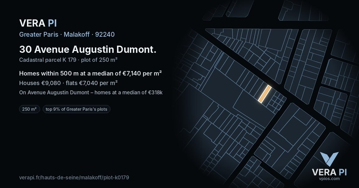 30 Avenue Augustin Dumont, Malakoff at night – the plot lit, the parcels around coloured by the prices near them