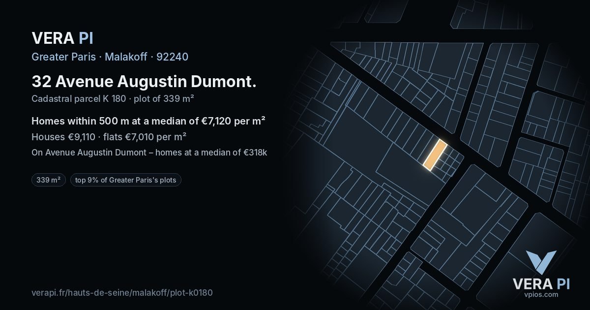 32 Avenue Augustin Dumont, Malakoff at night – the plot lit, the parcels around coloured by the prices near them
