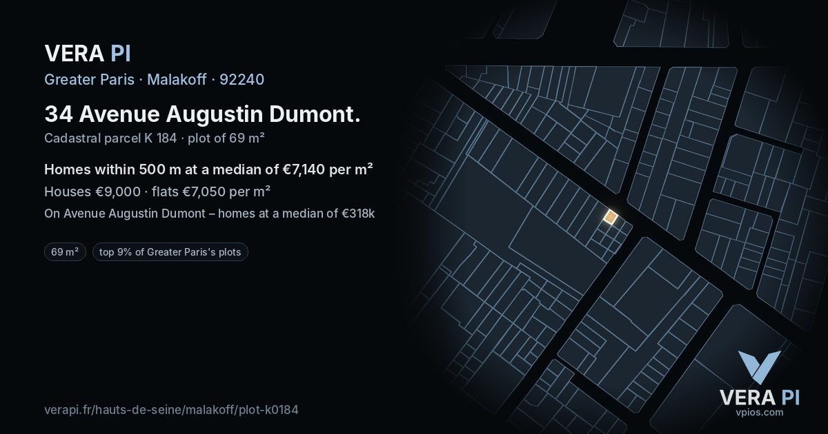 34 Avenue Augustin Dumont, Malakoff at night – the plot lit, the parcels around coloured by the prices near them