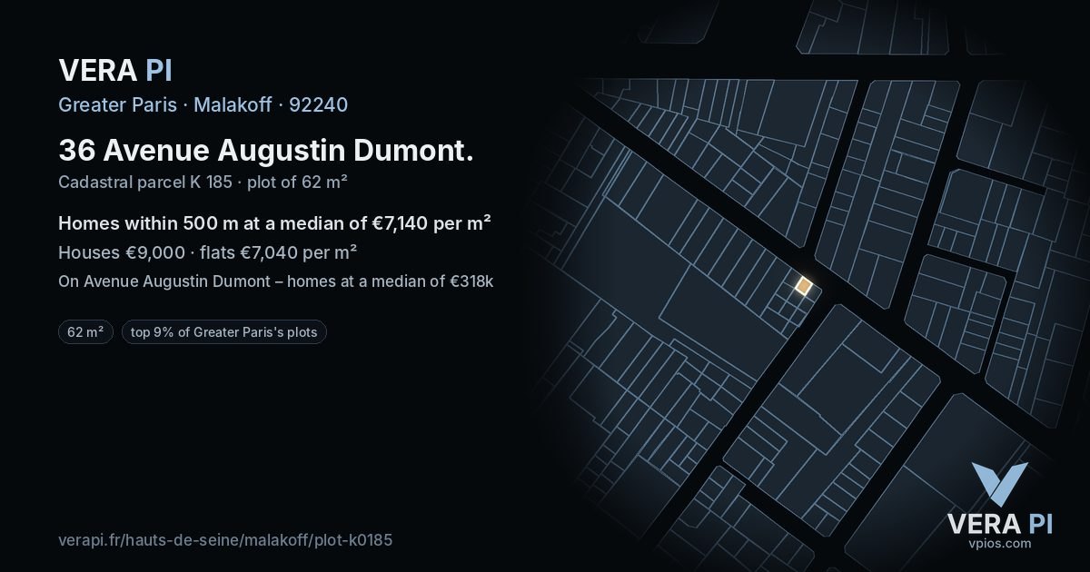 36 Avenue Augustin Dumont, Malakoff at night – the plot lit, the parcels around coloured by the prices near them