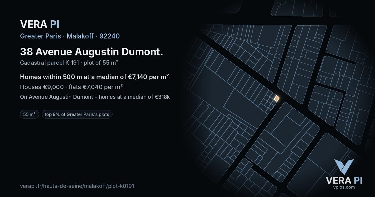 38 Avenue Augustin Dumont, Malakoff at night – the plot lit, the parcels around coloured by the prices near them