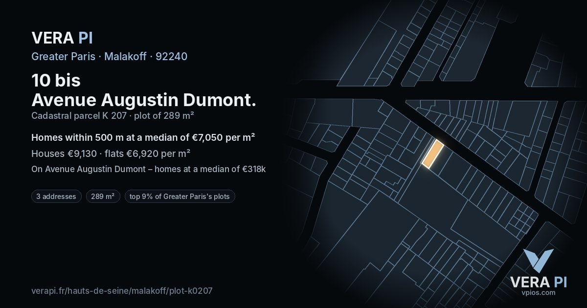10 bis Avenue Augustin Dumont, Malakoff at night – the plot lit, the parcels around coloured by the prices near them