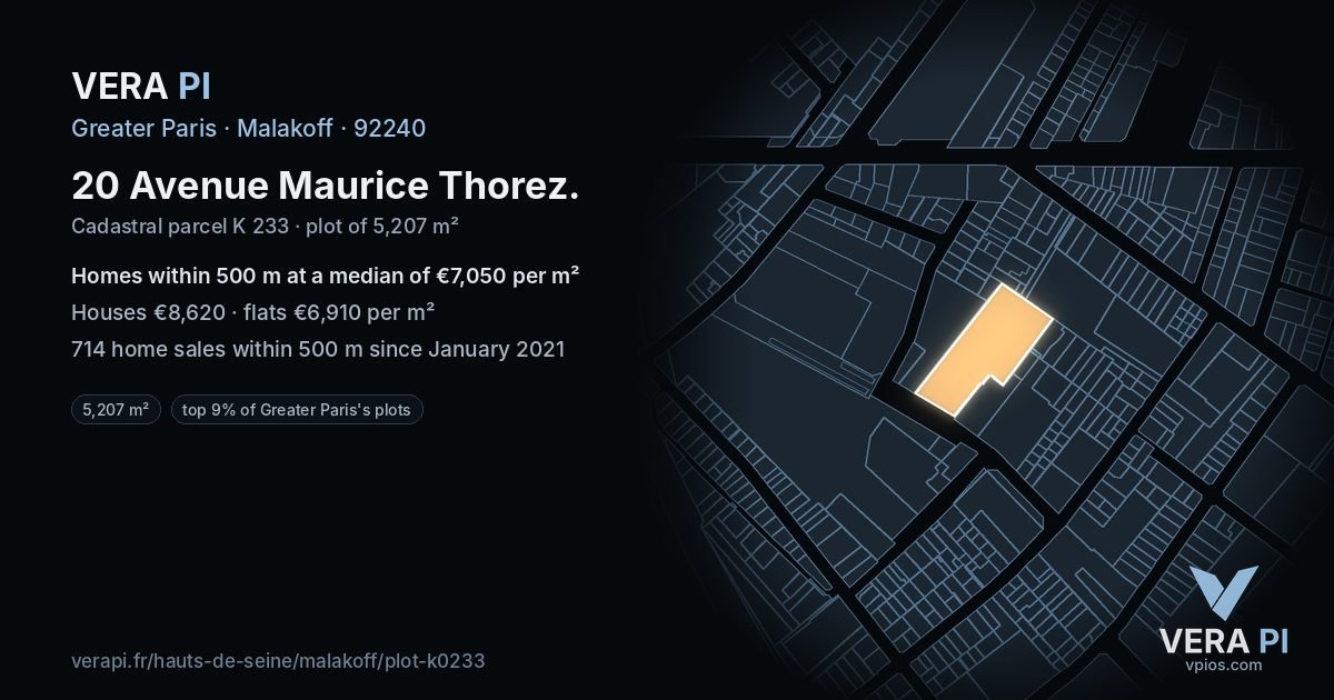 20 Avenue Maurice Thorez, Malakoff at night – the plot lit, the parcels around coloured by the prices near them
