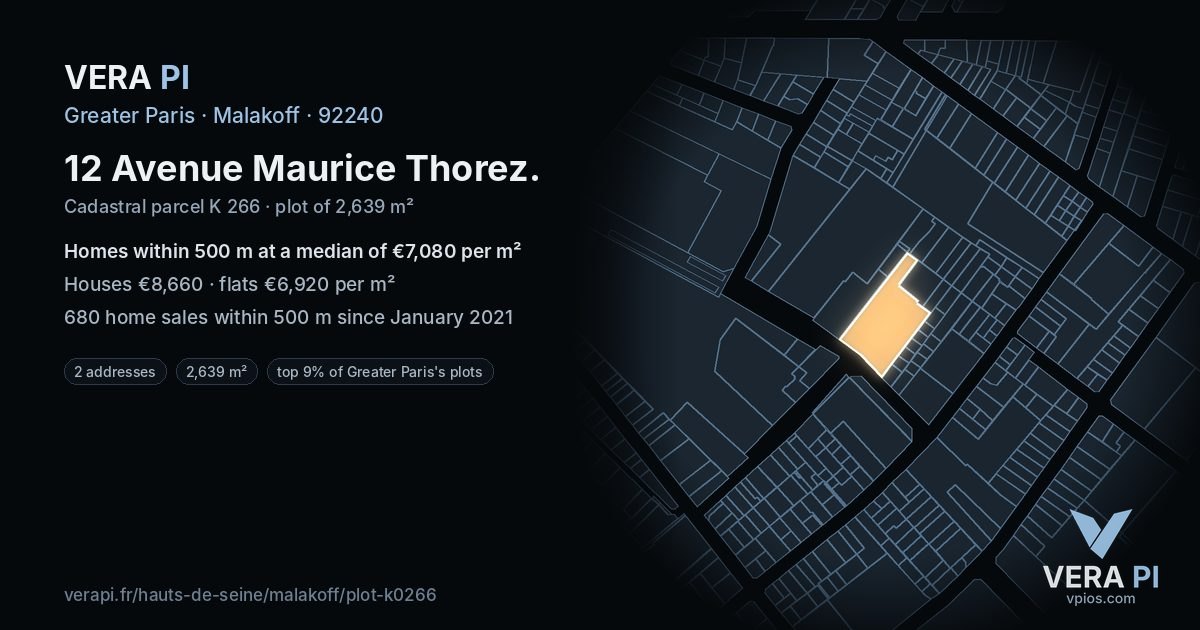 12 Avenue Maurice Thorez, Malakoff at night – the plot lit, the parcels around coloured by the prices near them