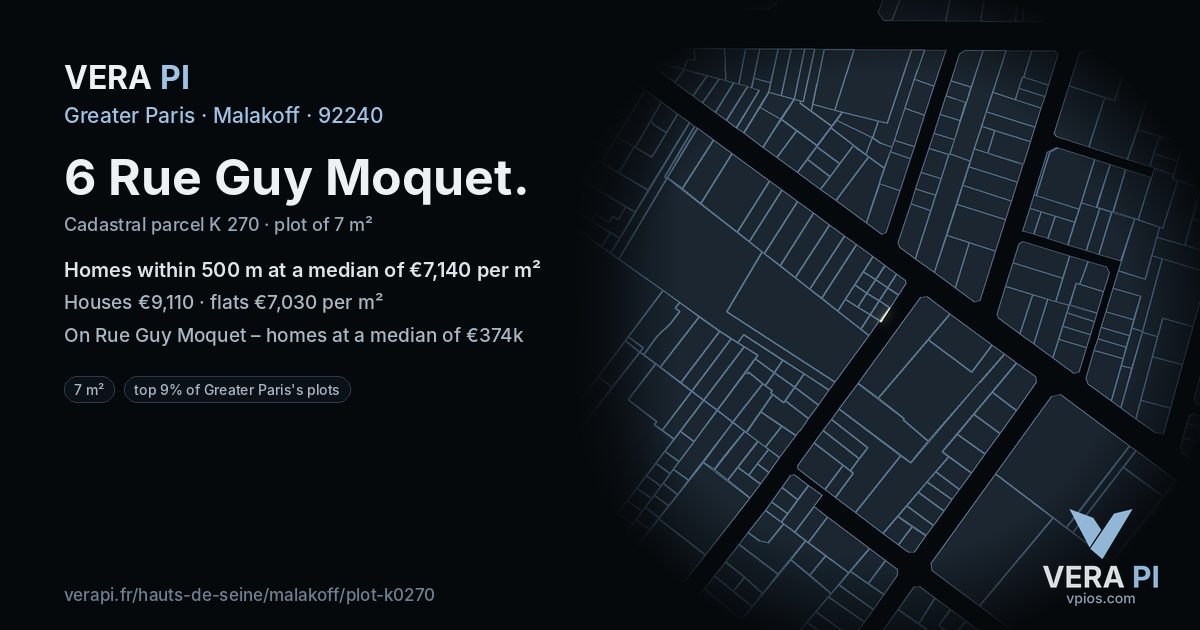 6 Rue Guy Moquet, Malakoff at night – the plot lit, the parcels around coloured by the prices near them