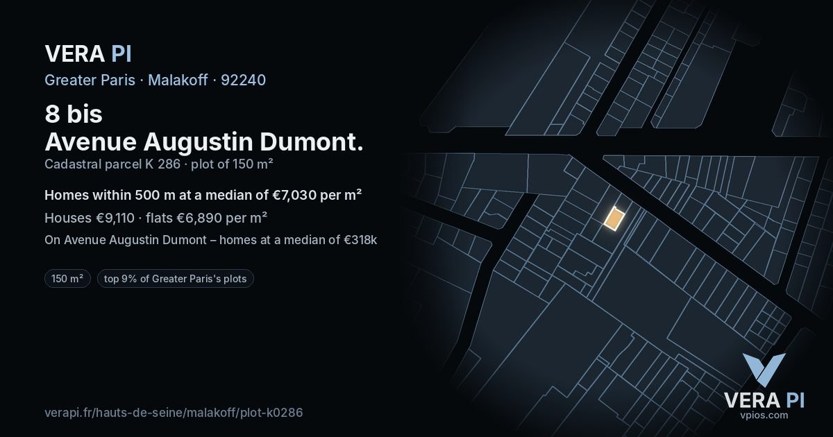 8 bis Avenue Augustin Dumont, Malakoff at night – the plot lit, the parcels around coloured by the prices near them