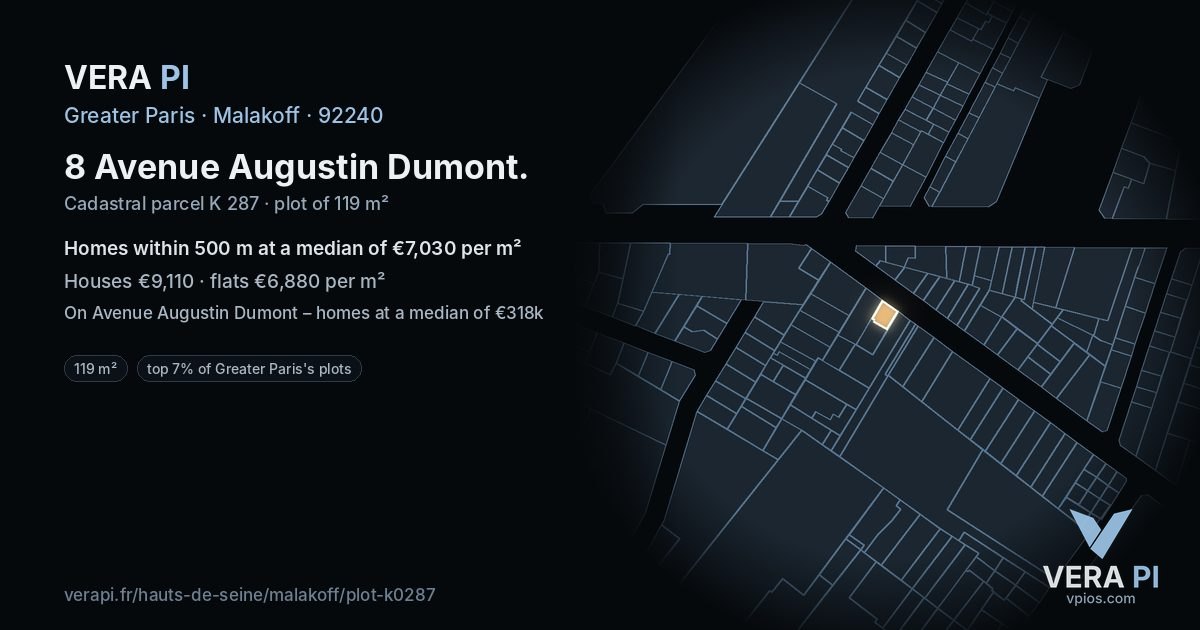 8 Avenue Augustin Dumont, Malakoff at night – the plot lit, the parcels around coloured by the prices near them