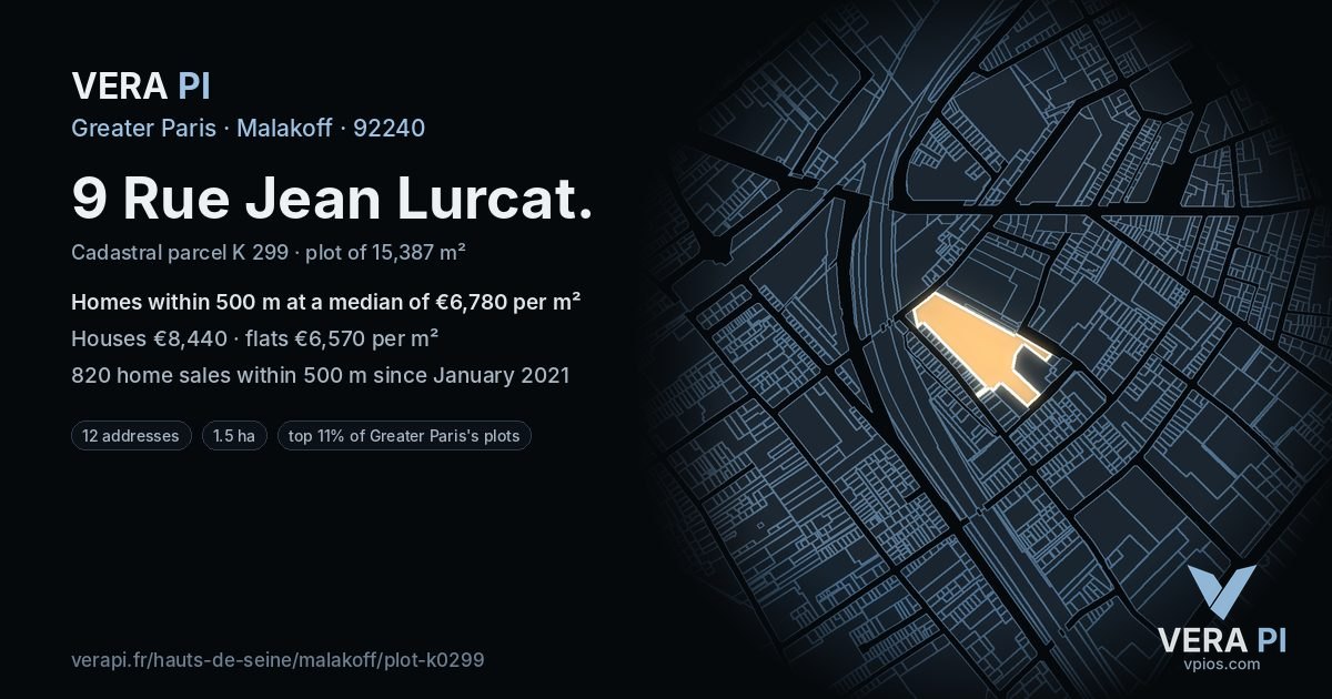 9 Rue Jean Lurcat, Malakoff at night – the plot lit, the parcels around coloured by the prices near them