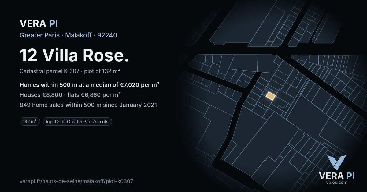 12 Villa Rose, Malakoff at night – the plot lit, the parcels around coloured by the prices near them