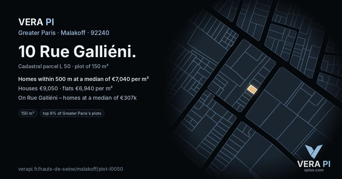10 Rue Galliéni, Malakoff at night – the plot lit, the parcels around coloured by the prices near them