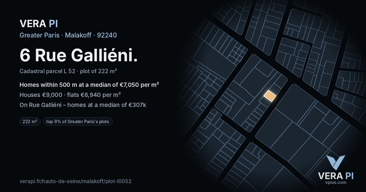 6 Rue Galliéni, Malakoff at night – the plot lit, the parcels around coloured by the prices near them