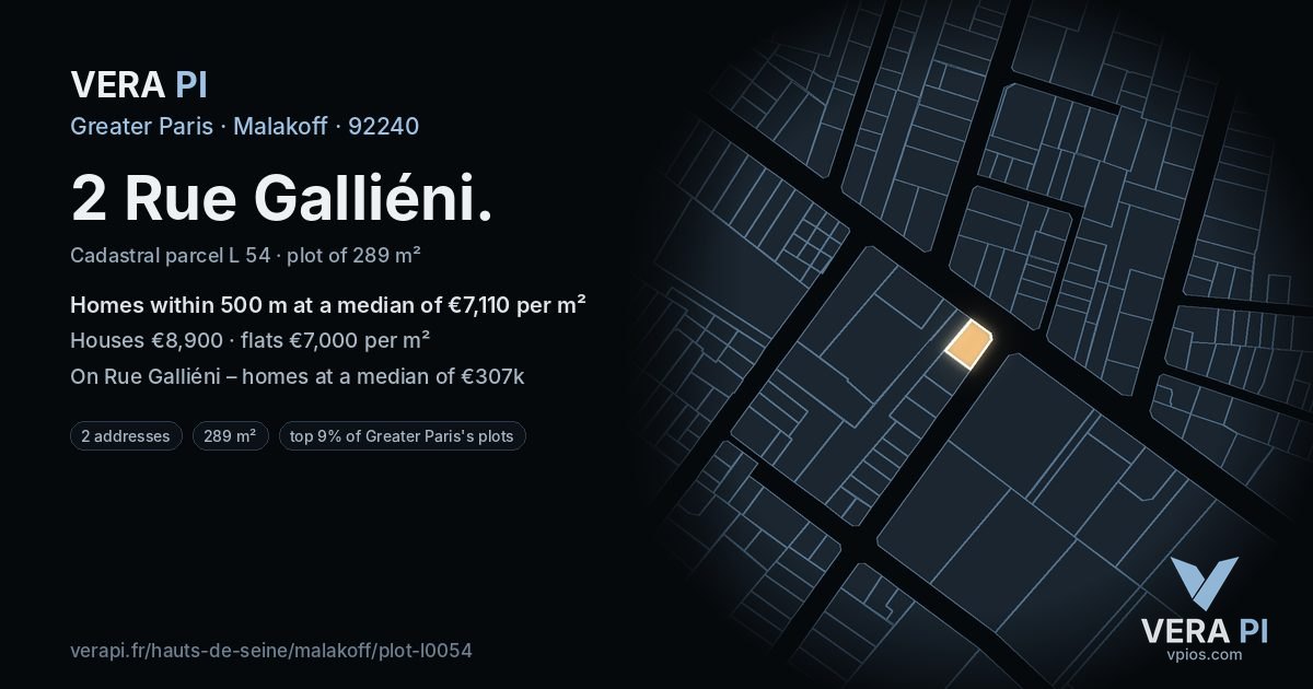 2 Rue Galliéni, Malakoff at night – the plot lit, the parcels around coloured by the prices near them