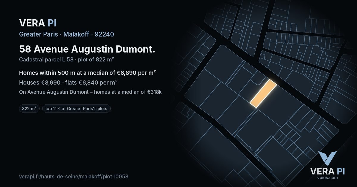 58 Avenue Augustin Dumont, Malakoff at night – the plot lit, the parcels around coloured by the prices near them