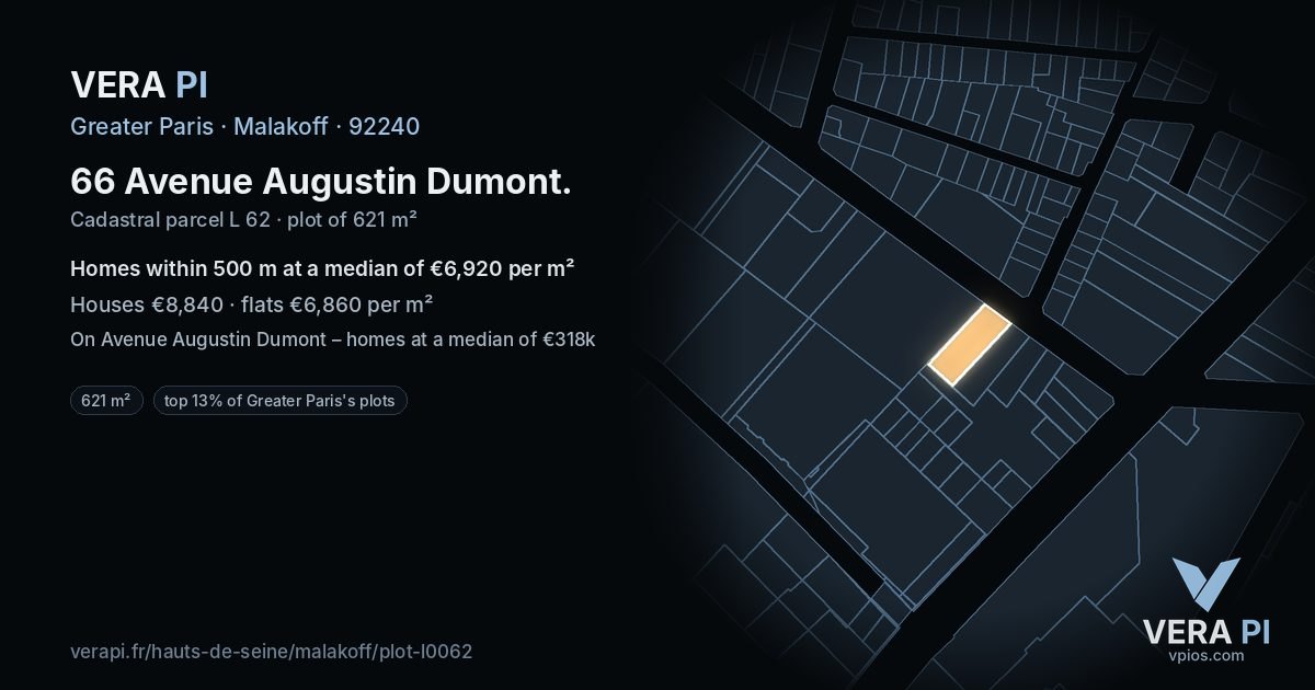 66 Avenue Augustin Dumont, Malakoff at night – the plot lit, the parcels around coloured by the prices near them
