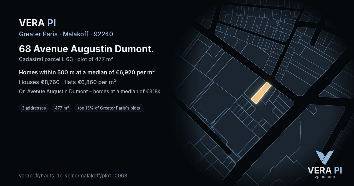 68 Avenue Augustin Dumont, Malakoff at night – the plot lit, the parcels around coloured by the prices near them