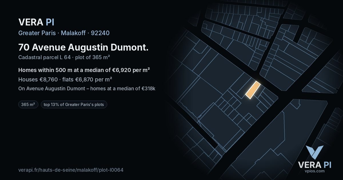 70 Avenue Augustin Dumont, Malakoff at night – the plot lit, the parcels around coloured by the prices near them