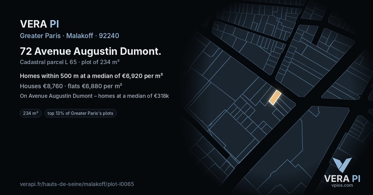 72 Avenue Augustin Dumont, Malakoff at night – the plot lit, the parcels around coloured by the prices near them
