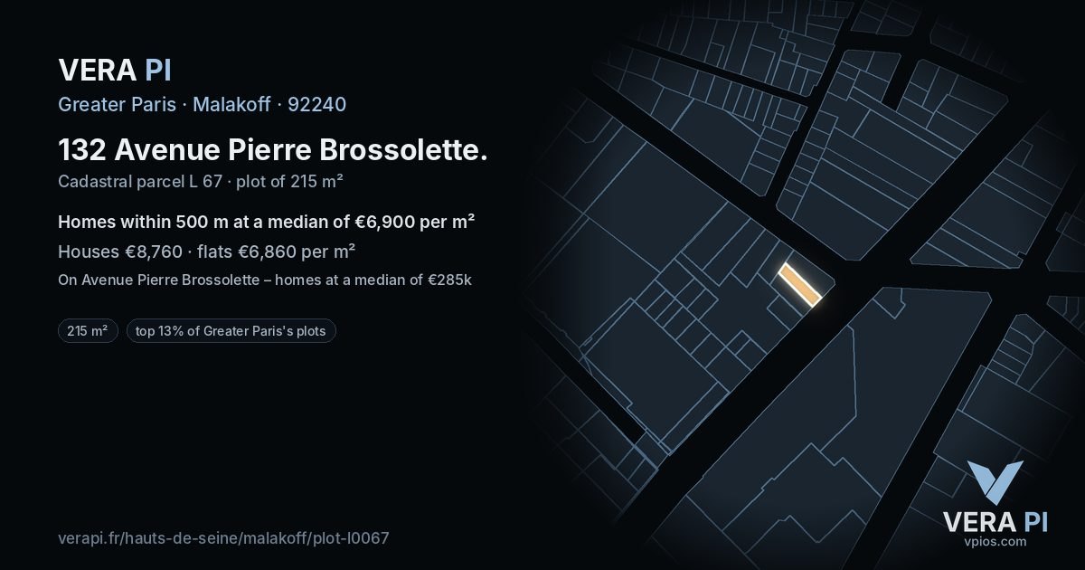 132 Avenue Pierre Brossolette, Malakoff at night – the plot lit, the parcels around coloured by the prices near them