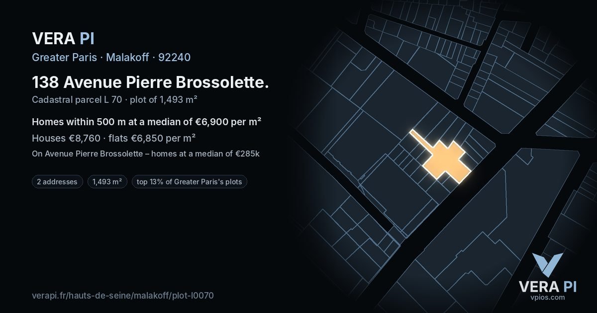 138 Avenue Pierre Brossolette, Malakoff at night – the plot lit, the parcels around coloured by the prices near them