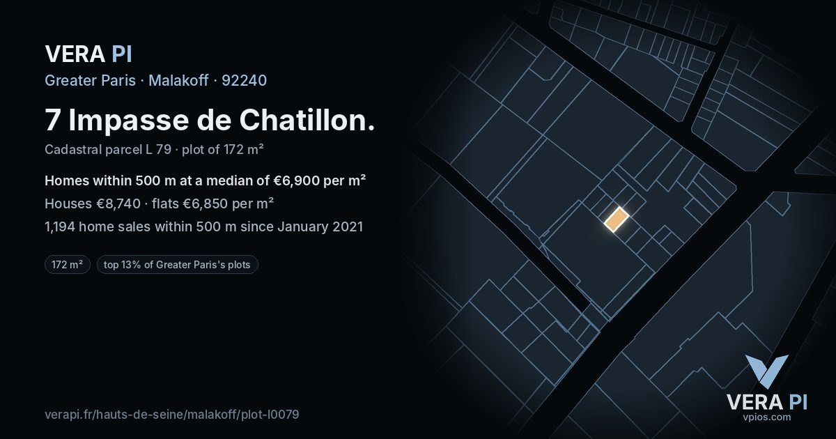 7 Impasse de Chatillon, Malakoff at night – the plot lit, the parcels around coloured by the prices near them