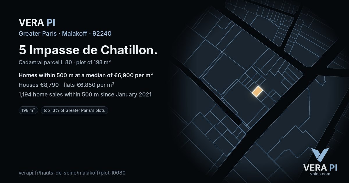 5 Impasse de Chatillon, Malakoff at night – the plot lit, the parcels around coloured by the prices near them