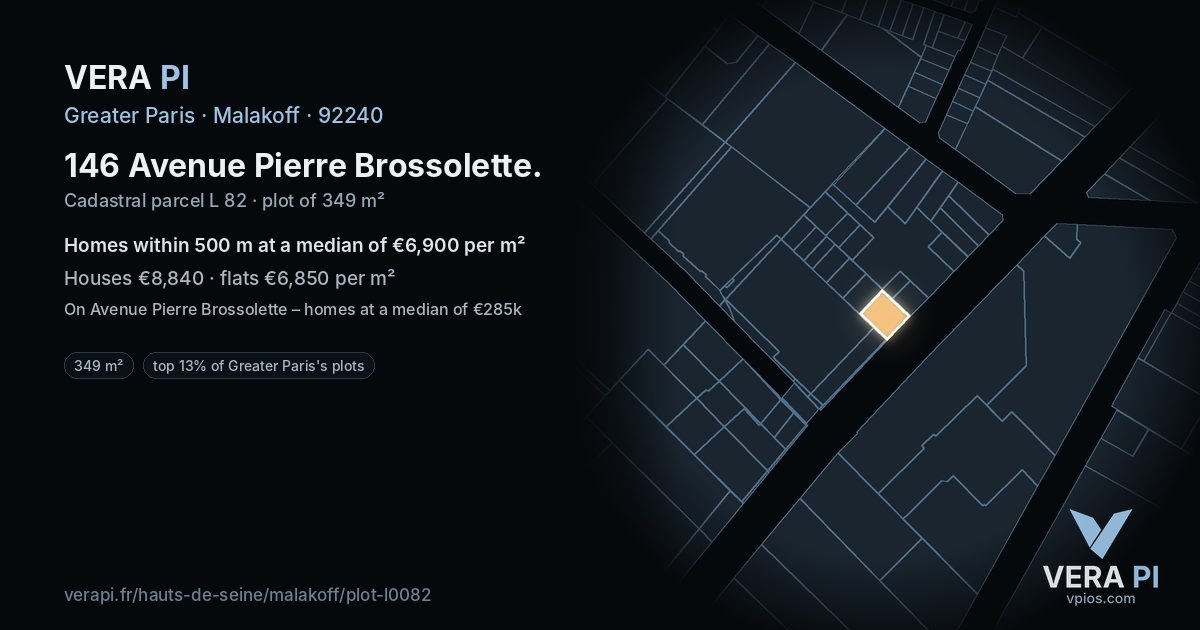 146 Avenue Pierre Brossolette, Malakoff at night – the plot lit, the parcels around coloured by the prices near them