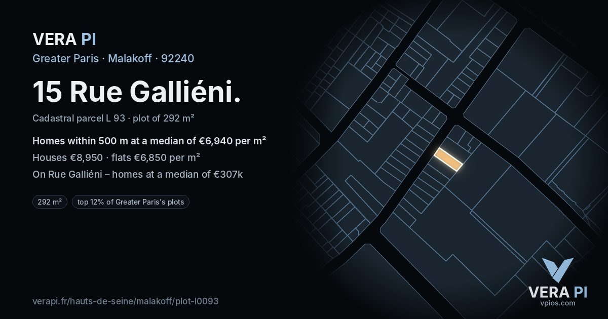 15 Rue Galliéni, Malakoff at night – the plot lit, the parcels around coloured by the prices near them